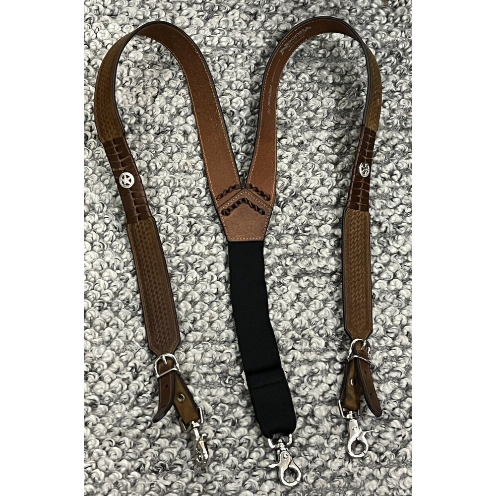 Nocona Belt Co. Men's M Embossed Basketweave Star Concho Leather Suspenders